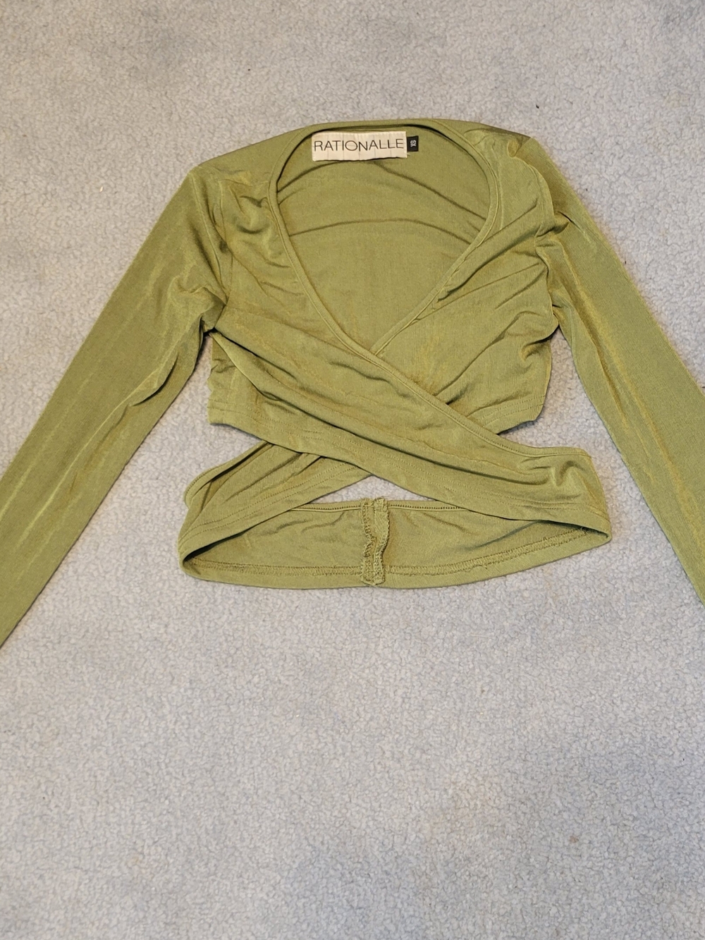 Olive Green Wrap-Style Long Sleeve Top